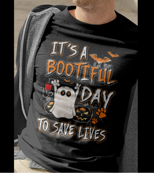 It's A Bootiful Day To Save Lives Bat Ghost Paw Pumpkin T-Shirt