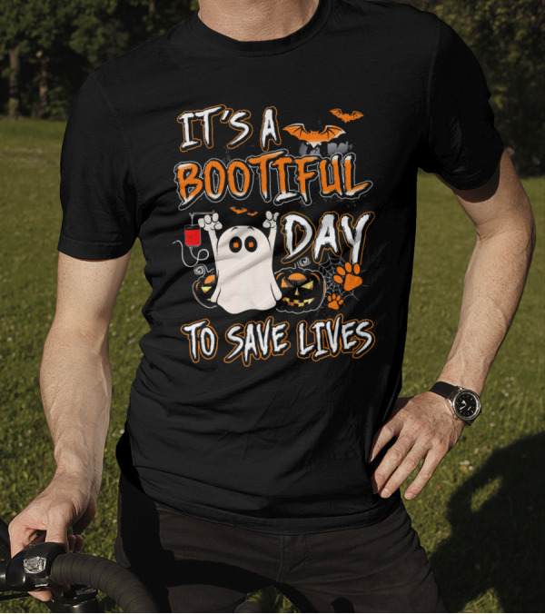 It's A Bootiful Day To Save Lives Bat Ghost Paw Pumpkin T-Shirt