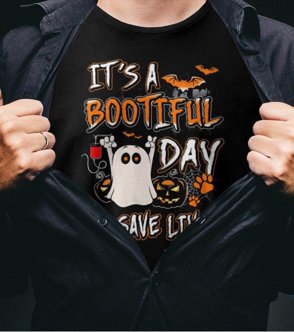 It's A Bootiful Day To Save Lives Bat Ghost Paw Pumpkin T-Shirt