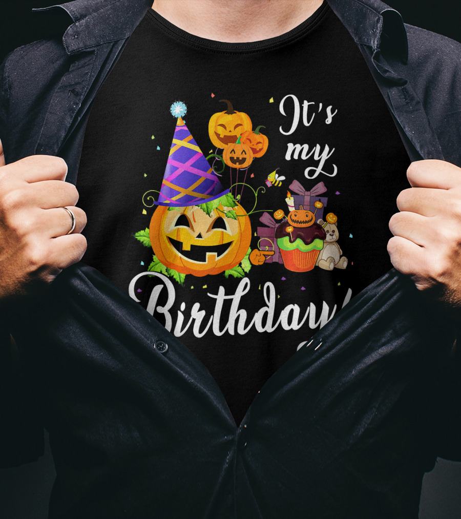 It's My Birthday Cute Pumpkin With Party Hat And Cupcake Fun T-Shirt