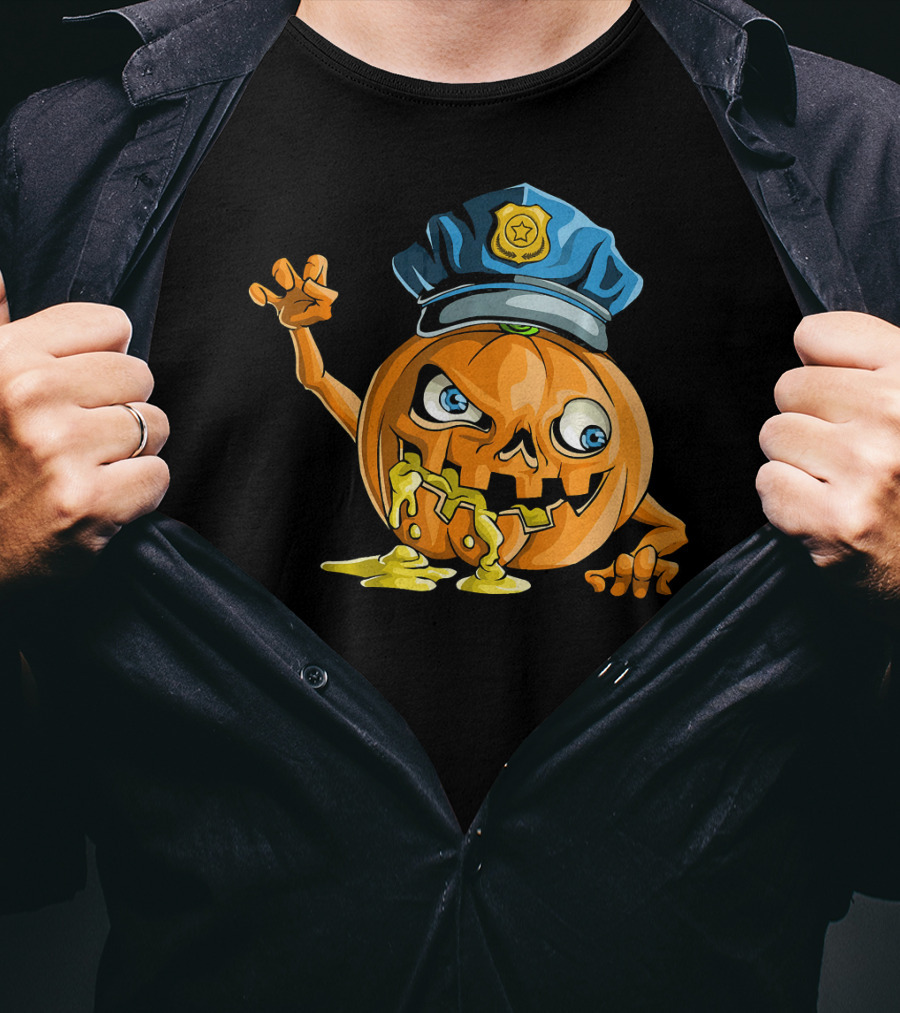 Zombie Pumpkin Police Officer Rising T-Shirt