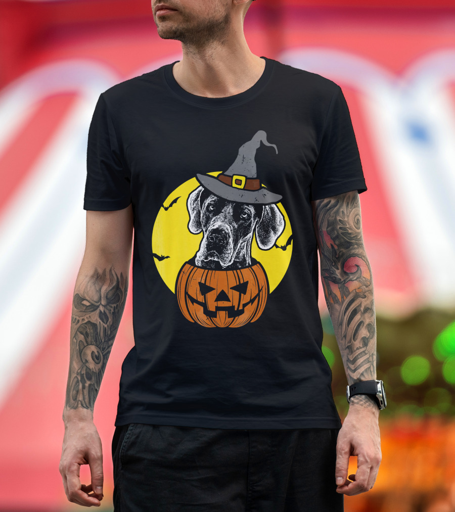 Great Dane Pumpkin Witch Halloween Scary T-Shirt