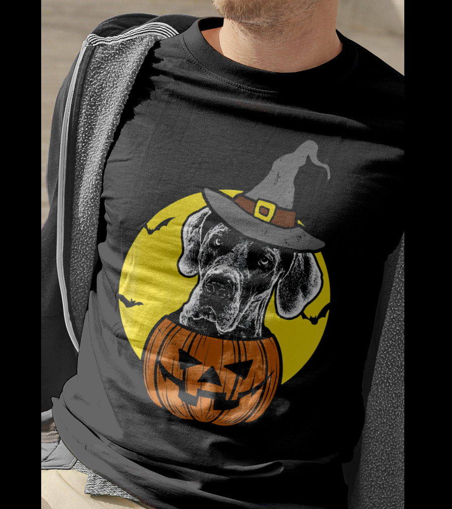 Great Dane Pumpkin Witch Halloween Scary T-Shirt