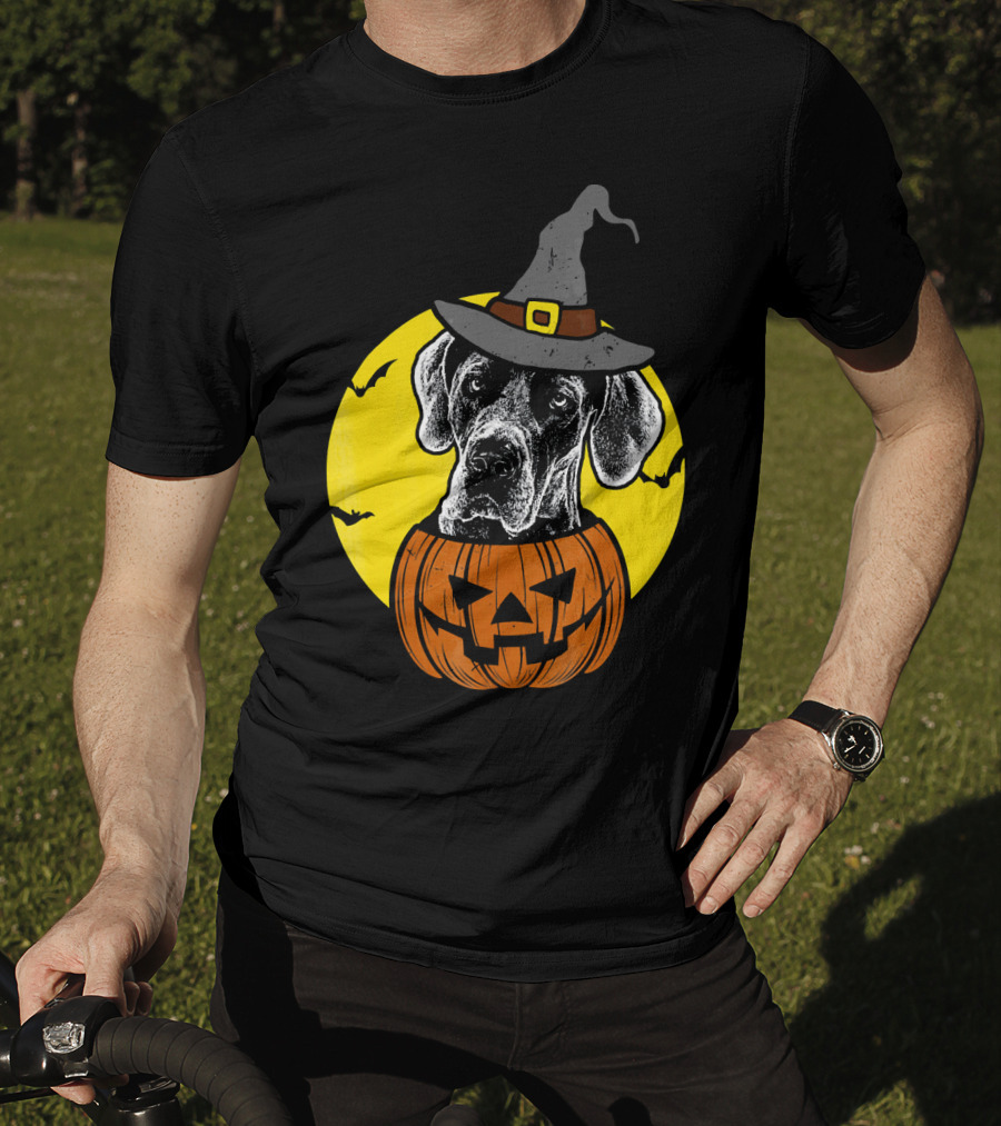 Great Dane Pumpkin Witch Halloween Scary T-Shirt