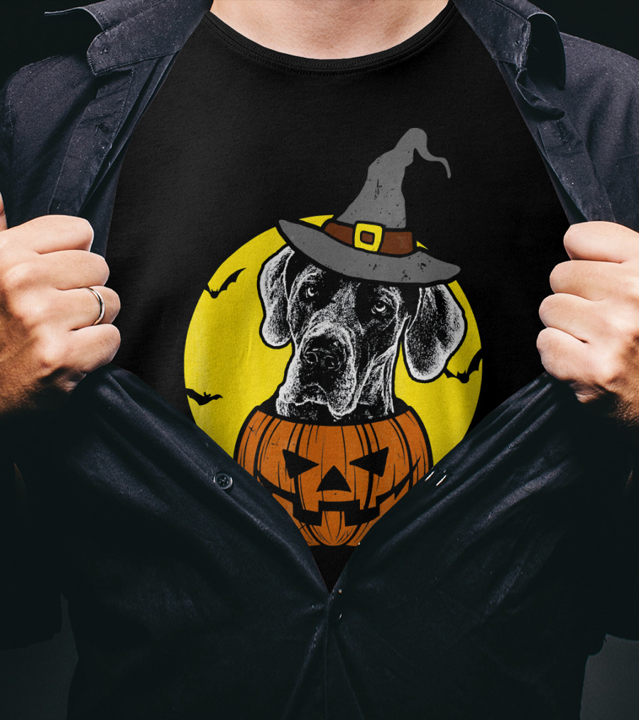 Great Dane Pumpkin Witch Halloween Scary T-Shirt