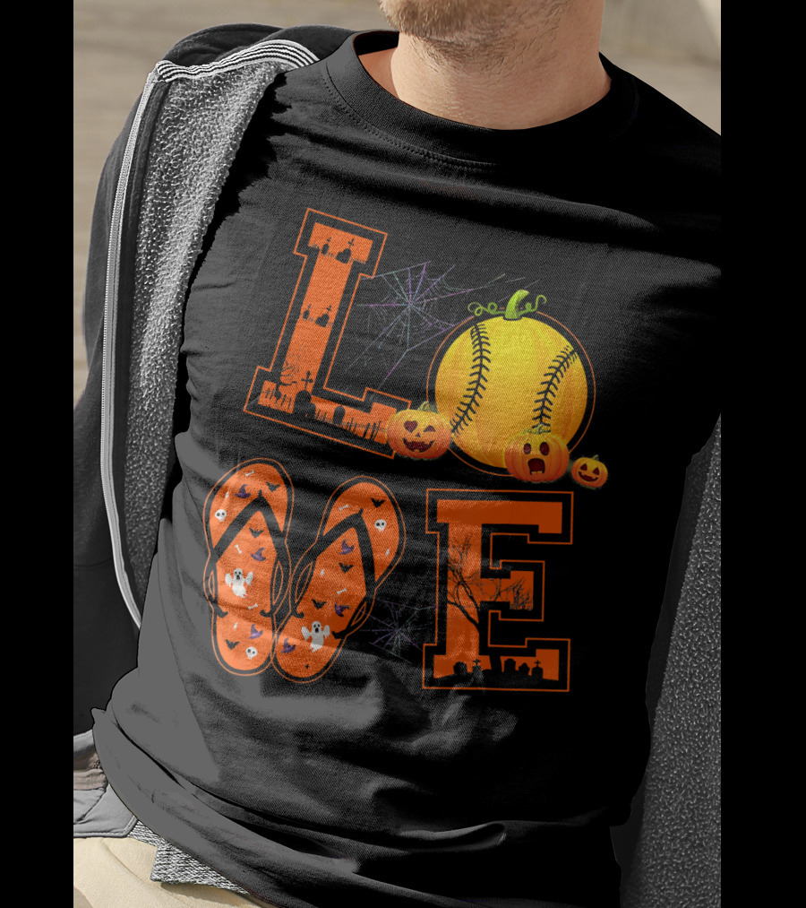 LOVE Halloween Softball Pumpkin T-Shirt
