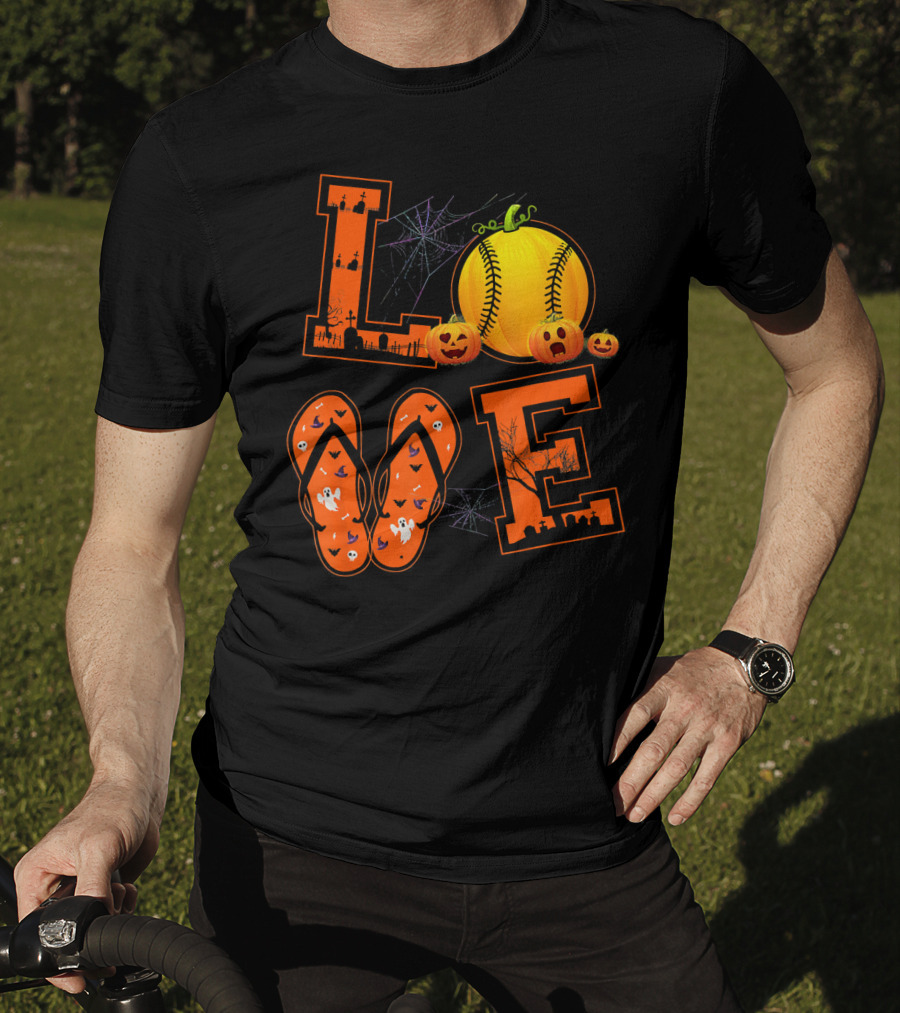 LOVE Halloween Softball Pumpkin T-Shirt