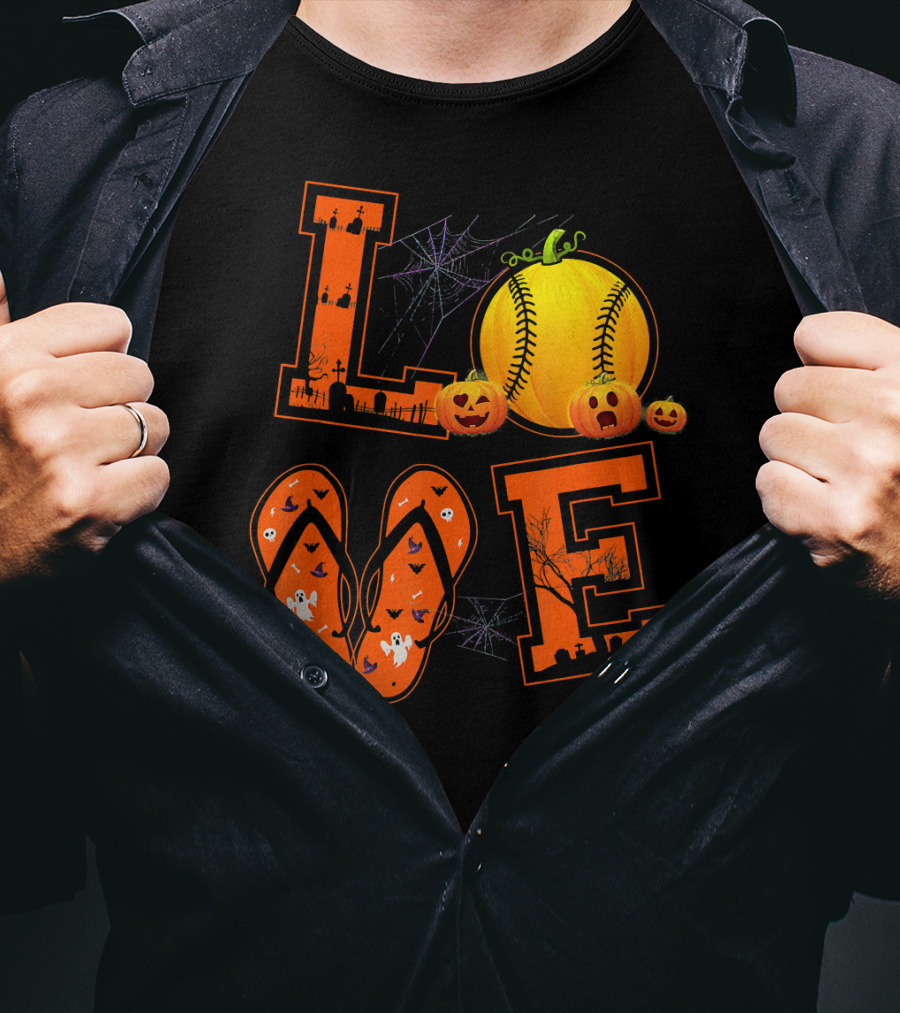 LOVE Halloween Softball Pumpkin T-Shirt