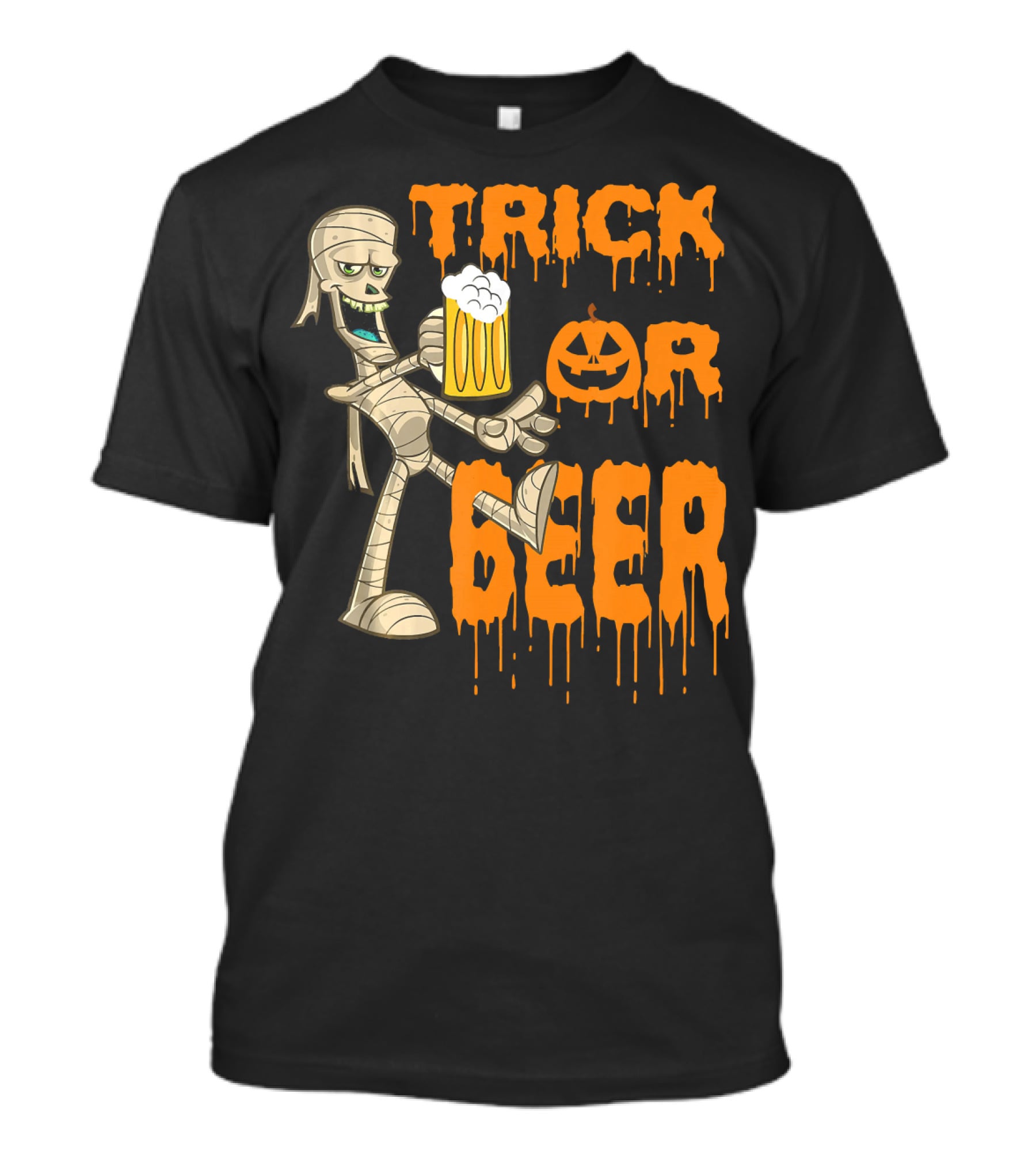 Trick Or Beer Mummy With Pumpkin And Mug T-Shirt