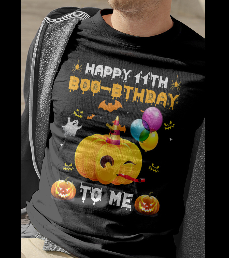Happy 11th Boo-Pthday To Me Halloween Pumpkin And Balloons T-Shirt
