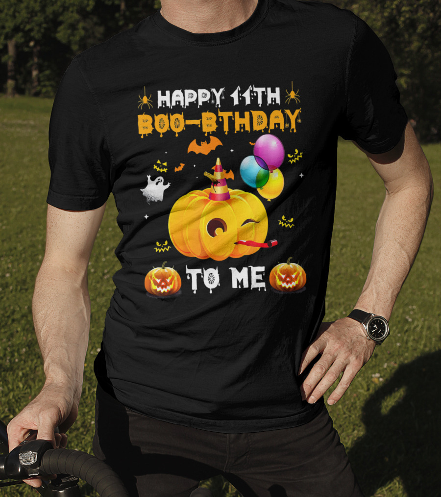 Happy 11th Boo-Pthday To Me Halloween Pumpkin And Balloons T-Shirt
