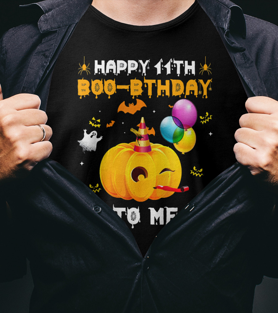 Happy 11th Boo-Pthday To Me Halloween Pumpkin And Balloons T-Shirt