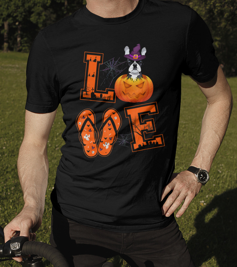LOVE French Bulldog Pumpkin Halloween Ghosts Spider Webs T-Shirt
