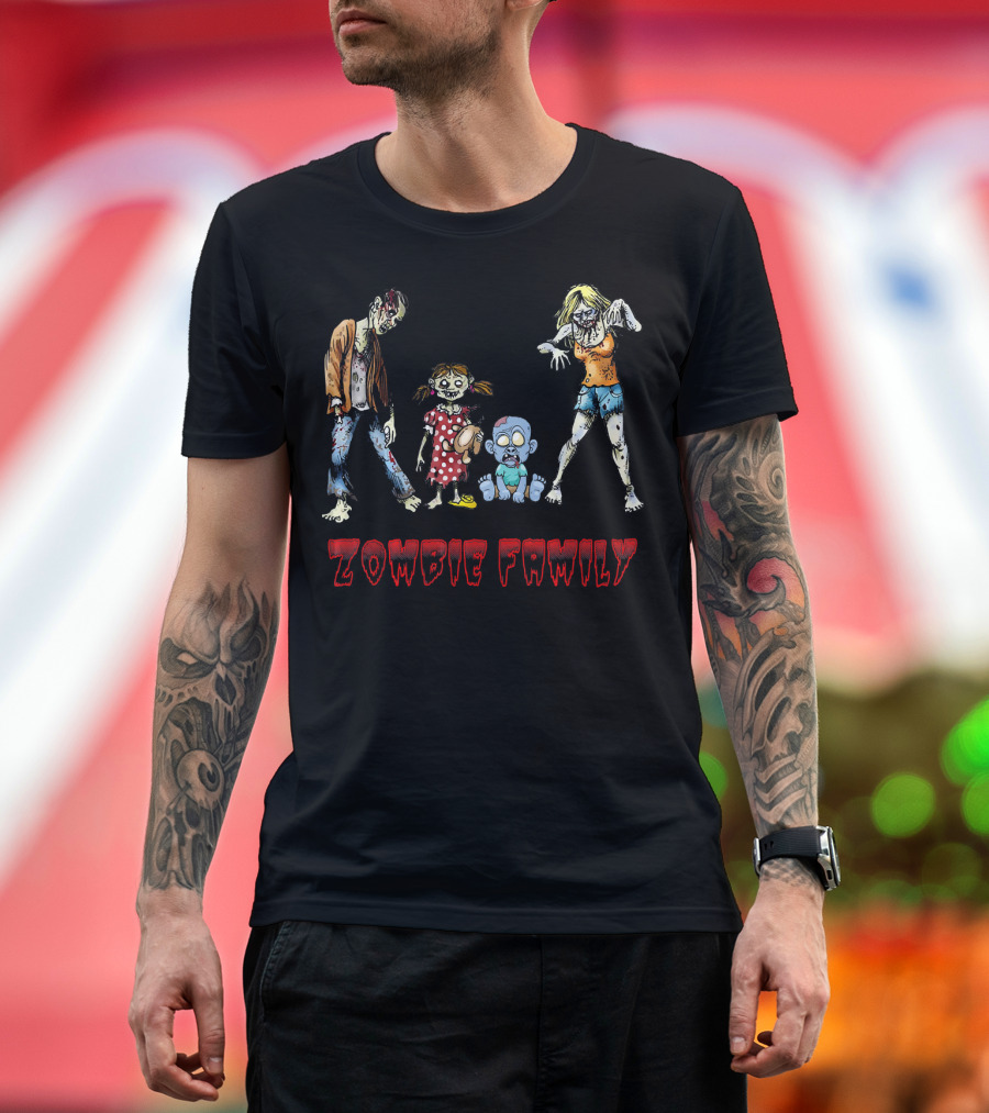 Zombie Family Funny Zombies Hall Creepy Cartoon Characters T-Shirt