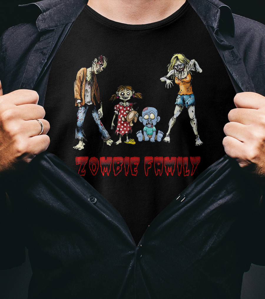 Zombie Family Funny Zombies Hall Creepy Cartoon Characters T-Shirt