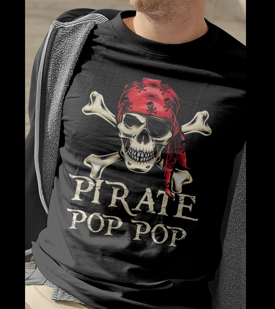 Pirate Pop Pop Skull With Crossbones And Red Bandana T-Shirt