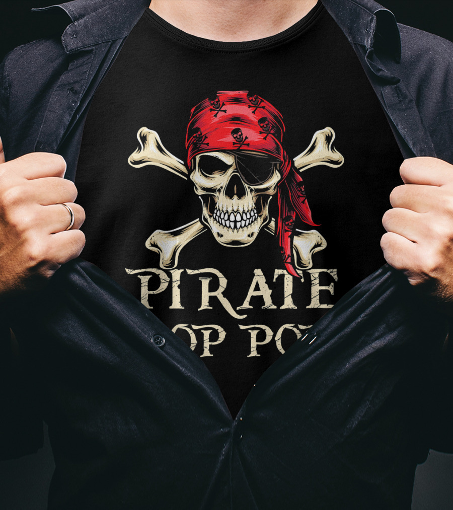 Pirate Pop Pop Skull With Crossbones And Red Bandana T-Shirt