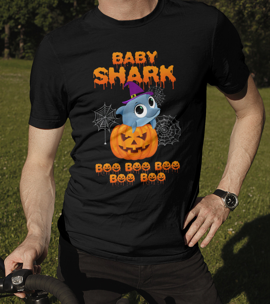 Baby Shark Halloween Boo Boo Boo Pumpkin Witch Hat Spider Webs T-Shirt