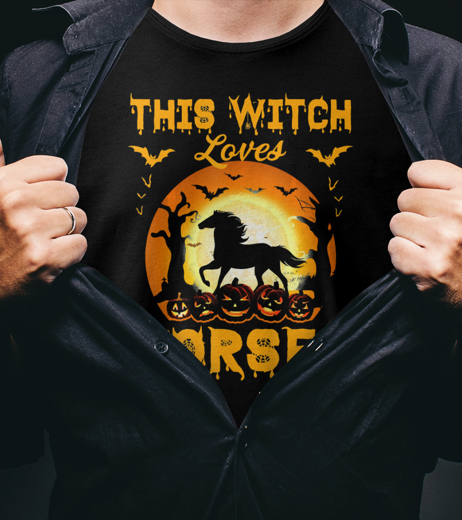 This Witch Loves Horses Halloween Moon And Pumpkins T-Shirt