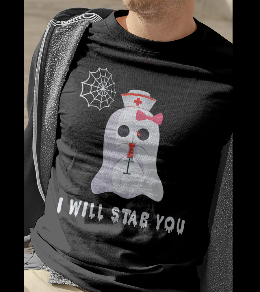 I Will Stab You Ghost Nurse Syringe Spider Web T-Shirt