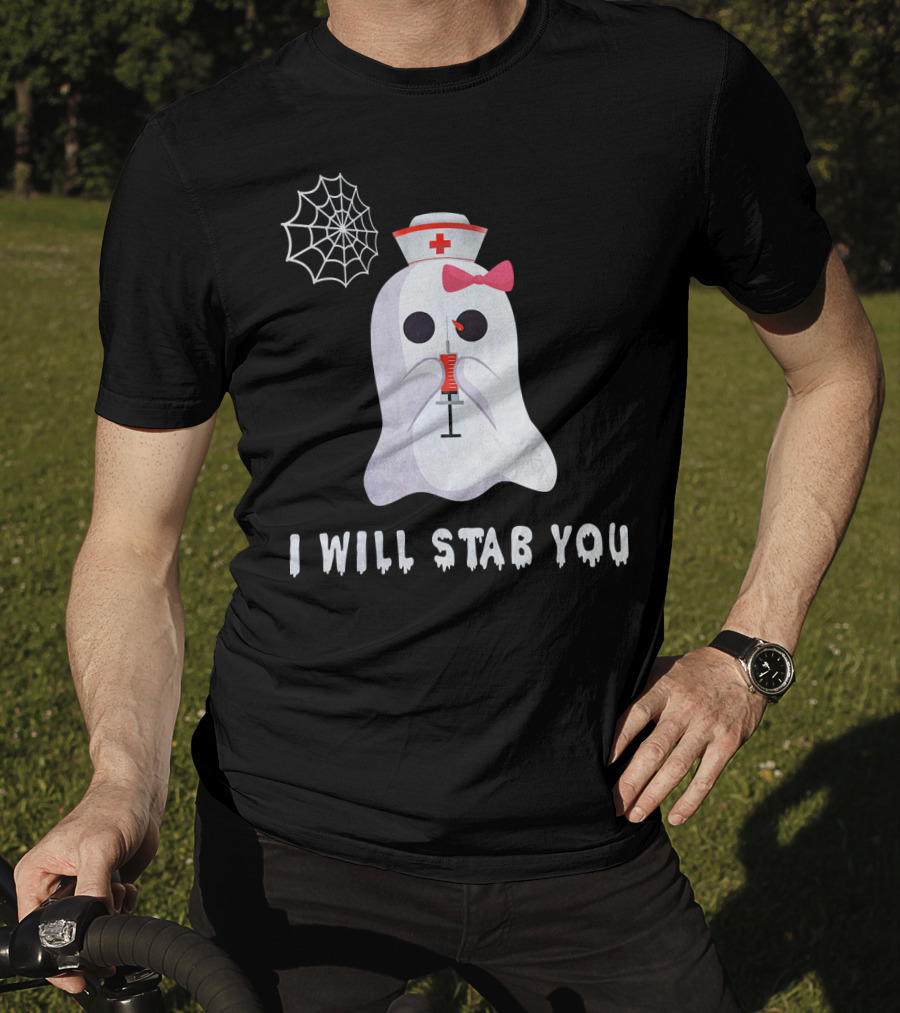 I Will Stab You Ghost Nurse Syringe Spider Web T-Shirt