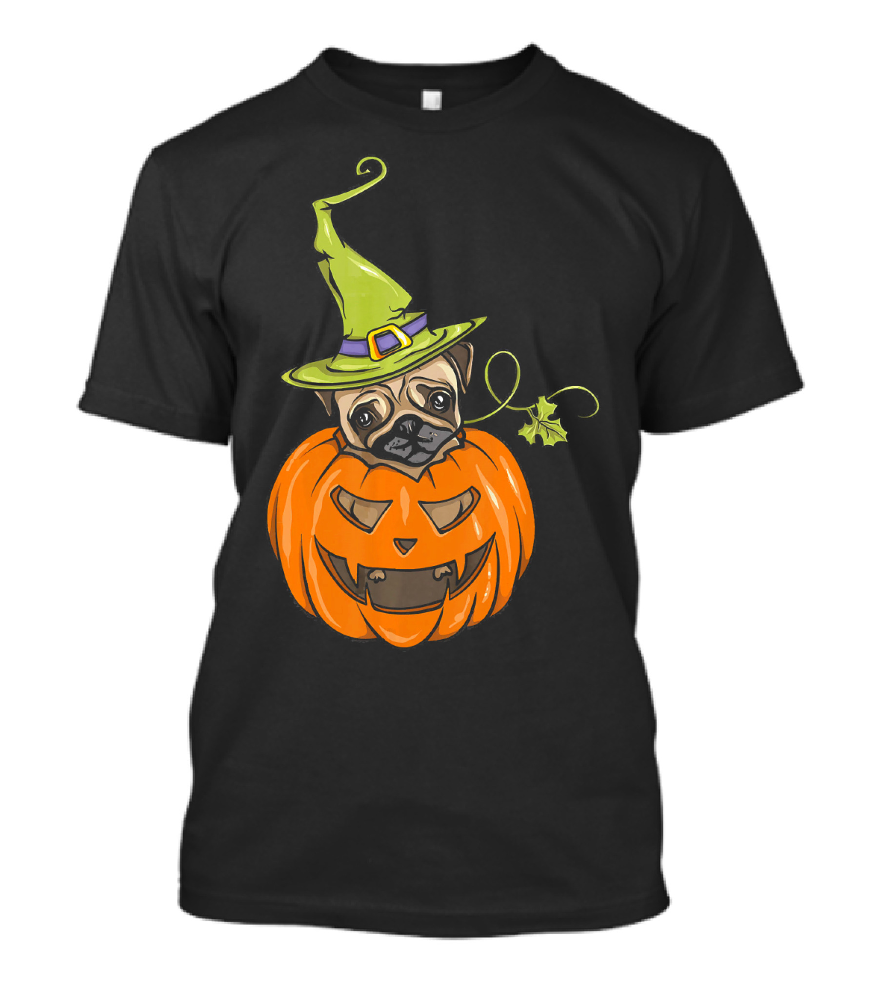 Pumpkin Pug Witch Halloween Costume Women T-Shirt