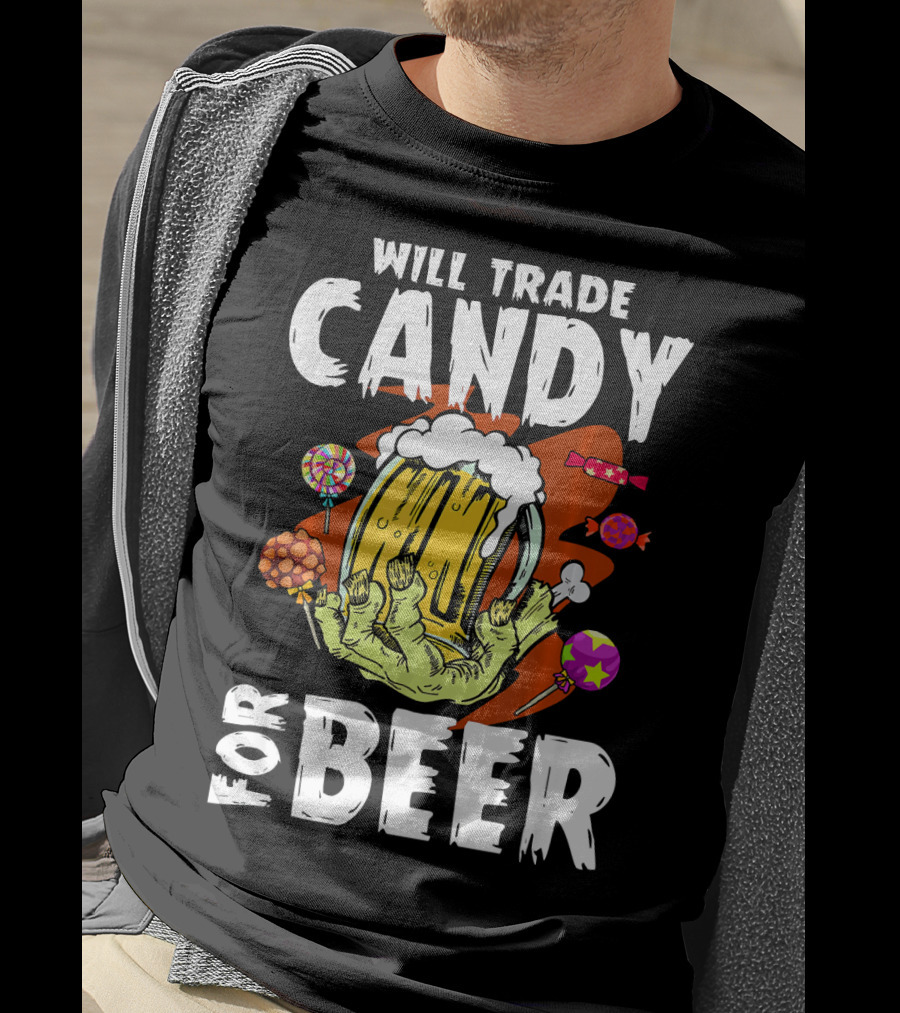 Will Trade Candy For Beer Halloween Zombie Hand Lollipops T-Shirt