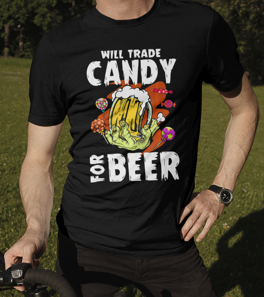 Will Trade Candy For Beer Halloween Zombie Hand Lollipops T-Shirt