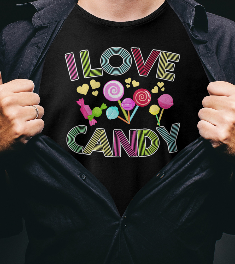 I Love Candy Cute Halloween Trick Or Tre Pops Hearts Colorful Candies T-Shirt