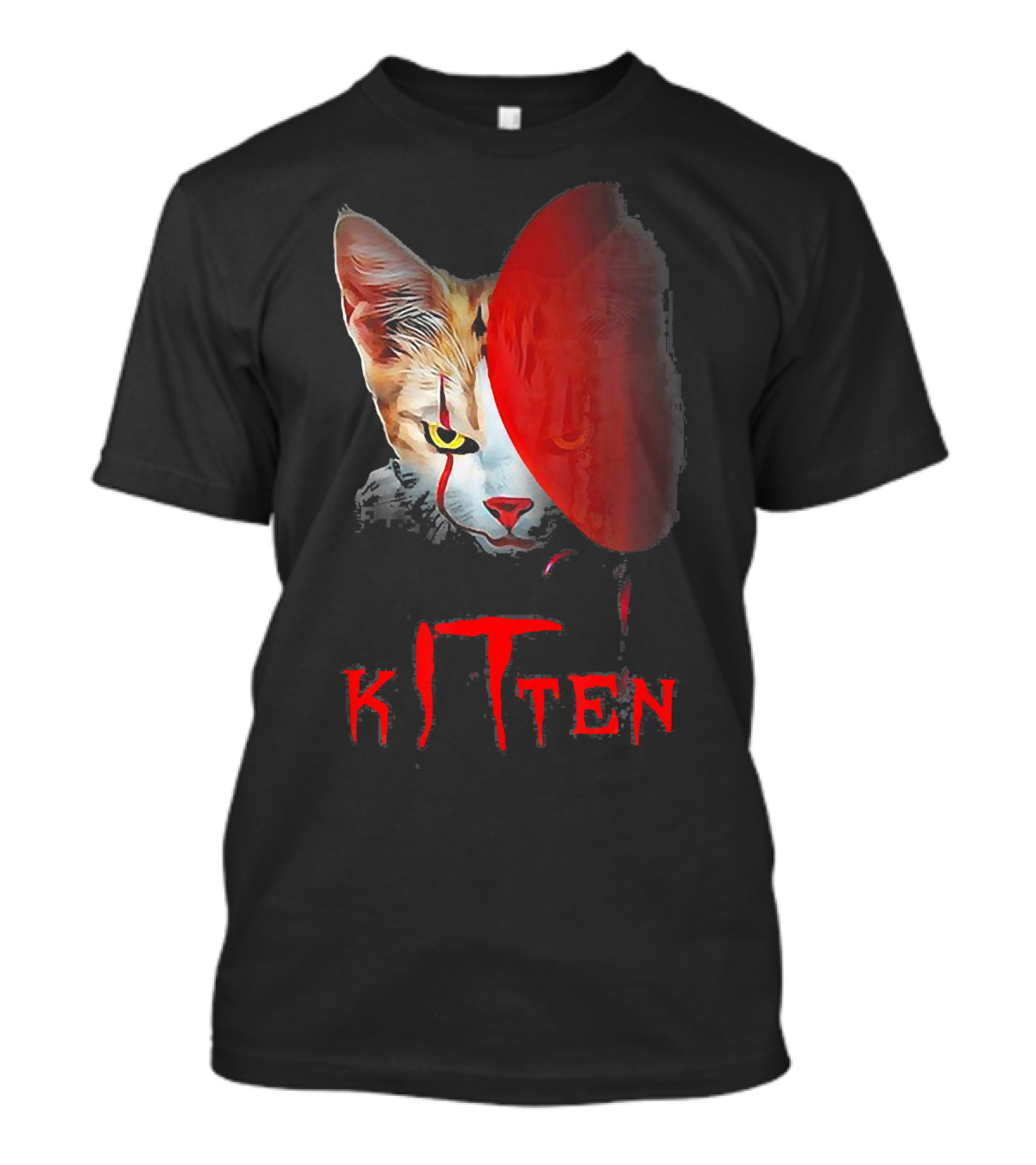 Kitten Cat Halloween Clown Red Balloon Horror T-Shirt