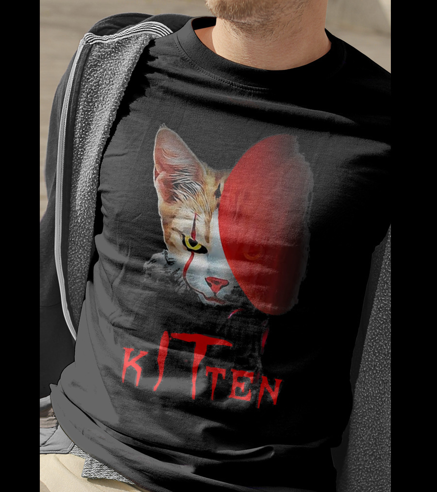 Kitten Cat Halloween Clown Red Balloon Horror T-Shirt