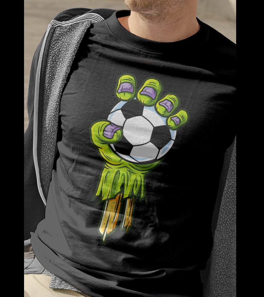 Zombie Hands Grabbing Soccer Ball Funny Horror Scary T-Shirt