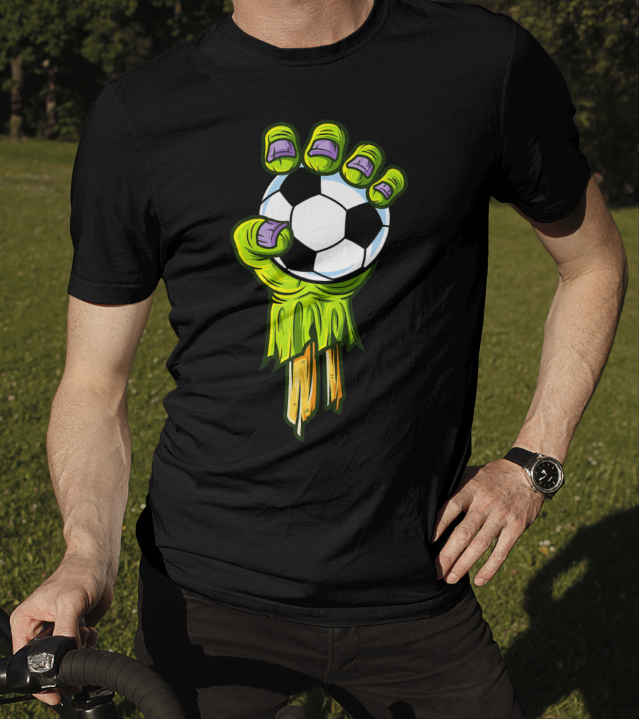 Zombie Hands Grabbing Soccer Ball Funny Horror Scary T-Shirt