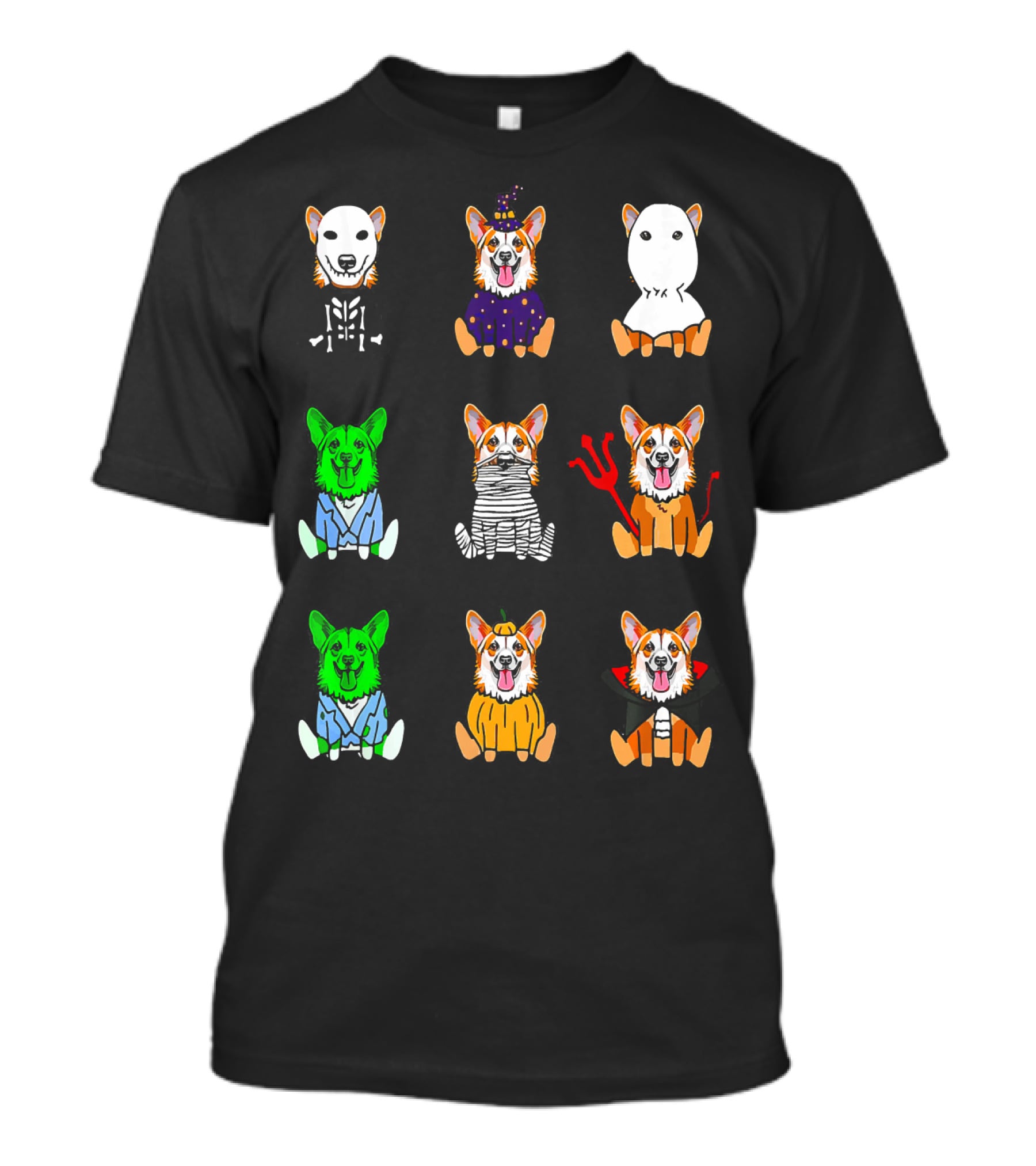 Halloween Costume Pembroke Welsh Corgi Skeleton Witch Ghost Zombie Mummy Devil Vampire Pumpkin T-Shirt