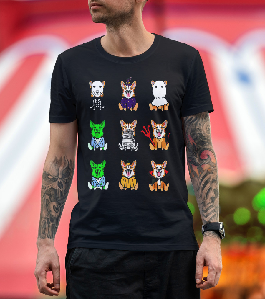 Halloween Costume Pembroke Welsh Corgi Skeleton Witch Ghost Zombie Mummy Devil Vampire Pumpkin T-Shirt