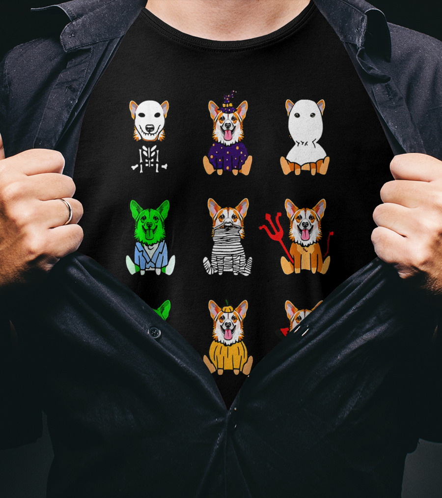 Halloween Costume Pembroke Welsh Corgi Skeleton Witch Ghost Zombie Mummy Devil Vampire Pumpkin T-Shirt