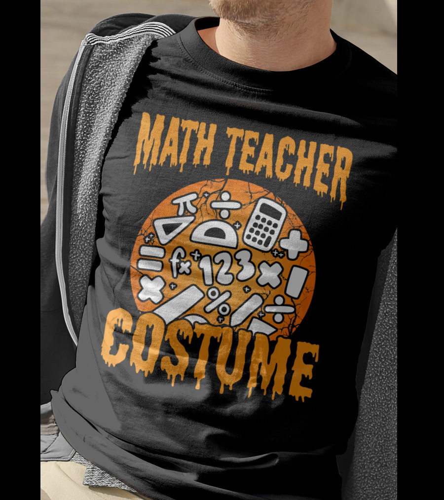 Math Teacher Costume Funny Halloween Party Math Symbols T-Shirt