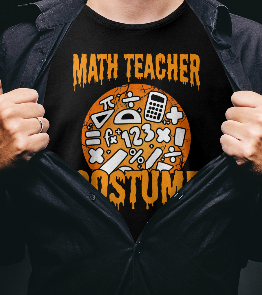 Math Teacher Costume Funny Halloween Party Math Symbols T-Shirt