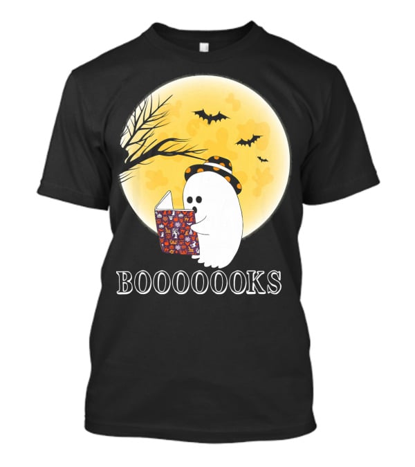 Booooooks Boo Ghost Reading Under The Full Moon Halloween T-Shirt