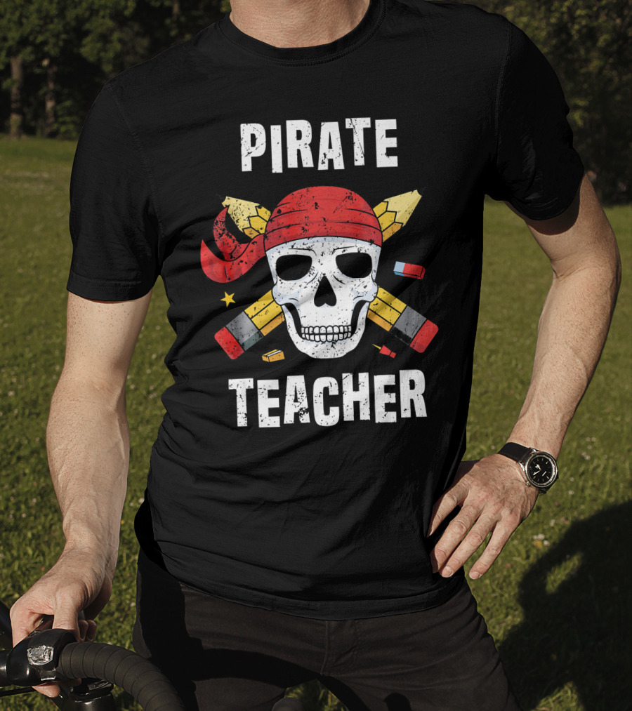 Pirate Teacher Skull With Pencils And Bandana T-Shirt