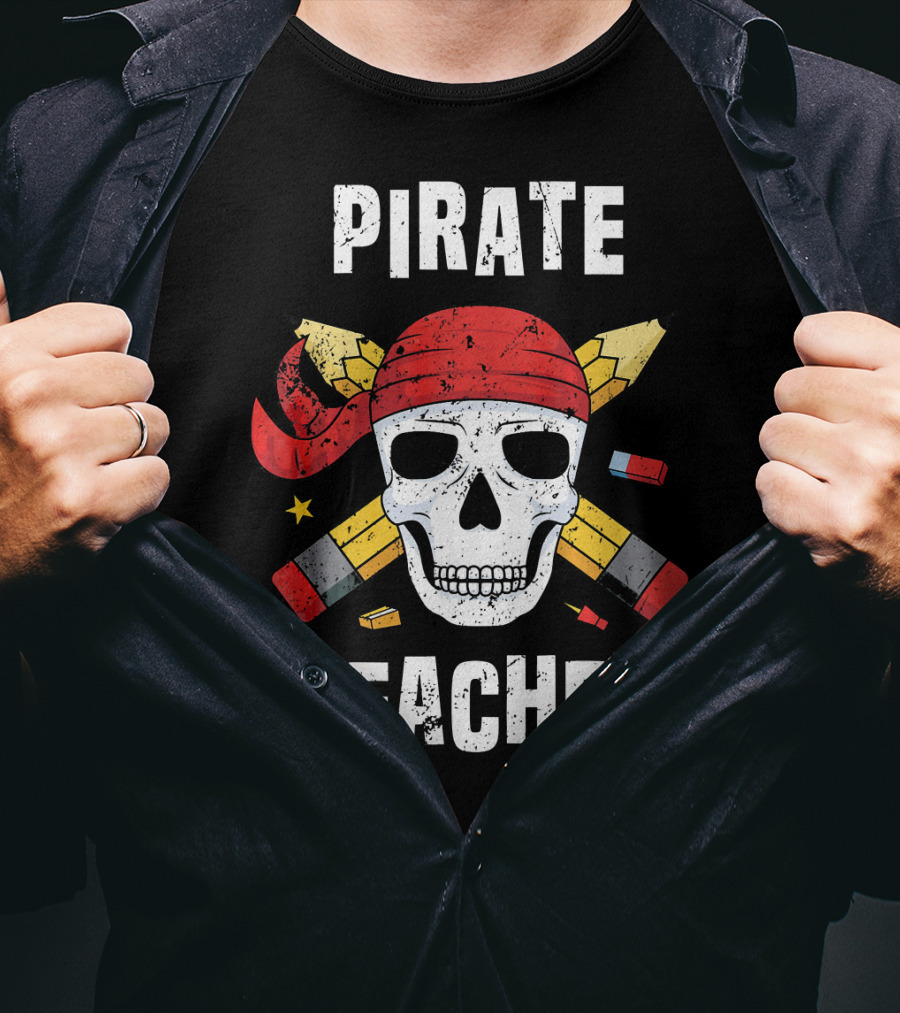 Pirate Teacher Skull With Pencils And Bandana T-Shirt