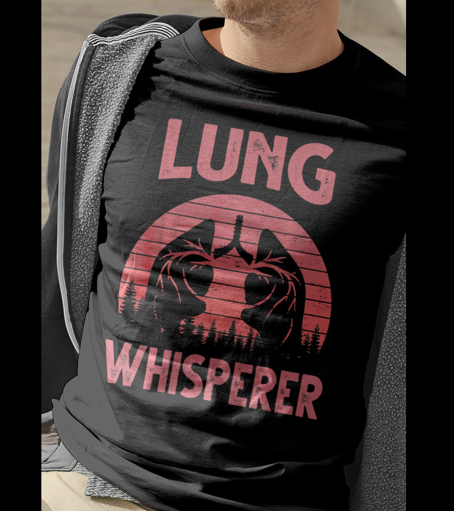 Lung Whisperer Respiratory Vintage Sunset Forest Lung T-Shirt