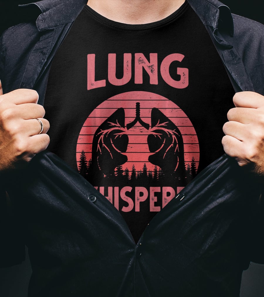 Lung Whisperer Respiratory Vintage Sunset Forest Lung T-Shirt