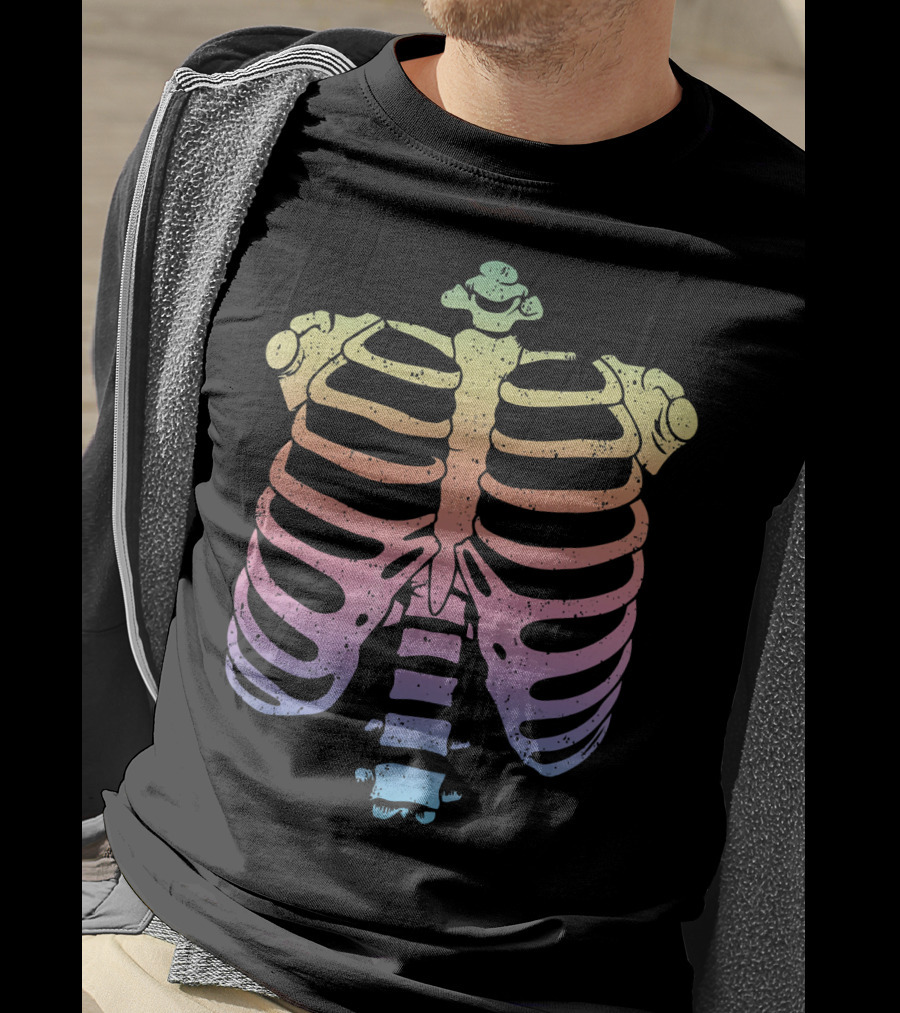 Halloween Skeleton Rib Cage Rainbow Zomb T-Shirt