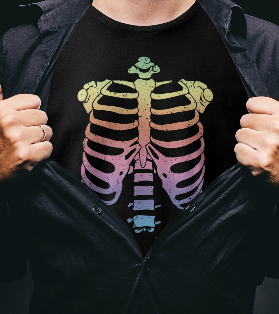 Halloween Skeleton Rib Cage Rainbow Zomb T-Shirt