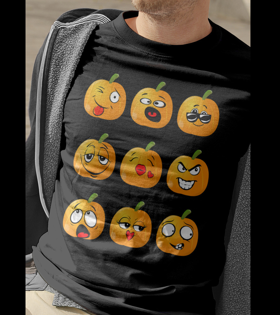 Pumpkin Emoji Faces Emo Expressions T-Shirt