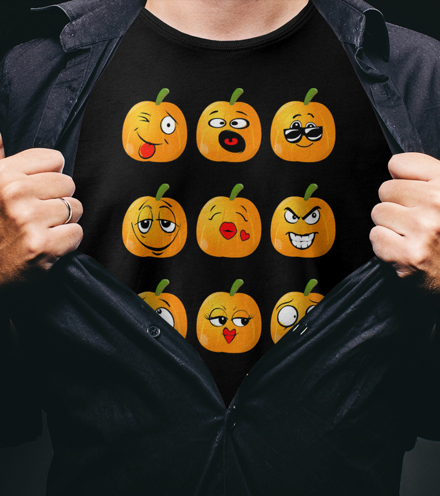 Pumpkin Emoji Faces Emo Expressions T-Shirt