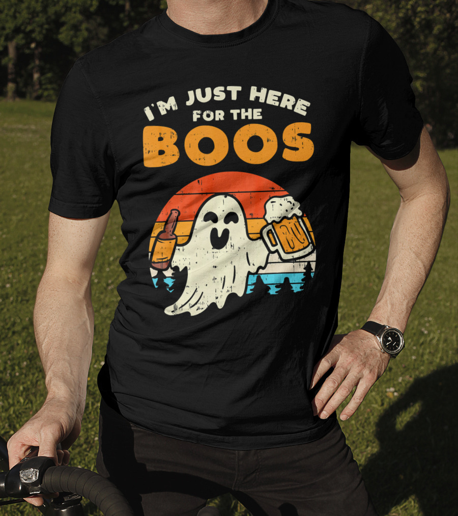 I'm Just Here For The Boos Retro Ghost With Drink And Bee T-Shirt