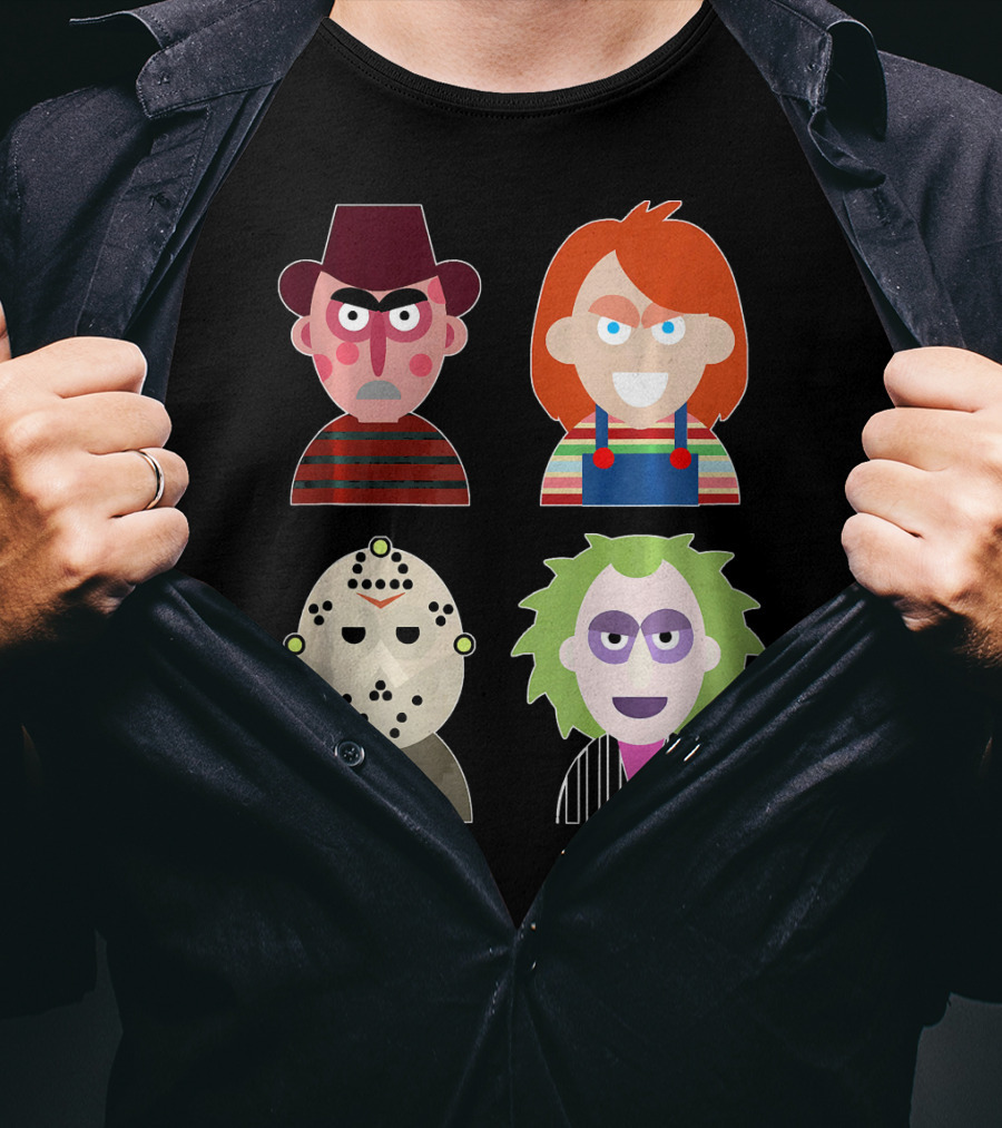 Freddy Krueger Chucky Jason Voorhees Beetlejuice Horror Movie Icons T-Shirt