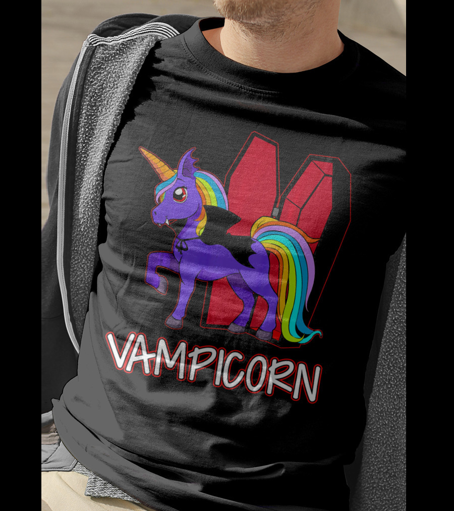 Vampicorn Rainbow Unicorn Vampire With Coffin Wings T-Shirt